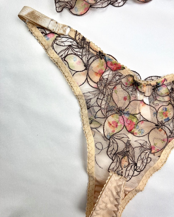 Iris Nude and Rainbow Lace Bra, Beige Bra, Nude Bra, Silk Bra, See Though  Lingerie, See Through Bra -  Norway