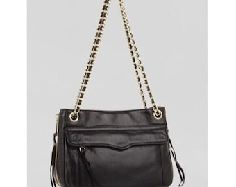 Bolso de hombro convertible mediano de piel negra de Rebecca Minkoff con herrajes dorados