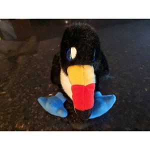 Pier 1 Imports Black Colorful Toucan Bird Plush Stuffed Animal 11&quot; Vintage