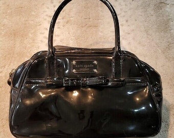 Kate Spade Black Patent Leather Hand Bag With Bow Medium Size