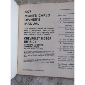1977 シボレー モンテカルロ オーナーズマニュアル ユーザーガイド リファレンス オペレーターブック OEM