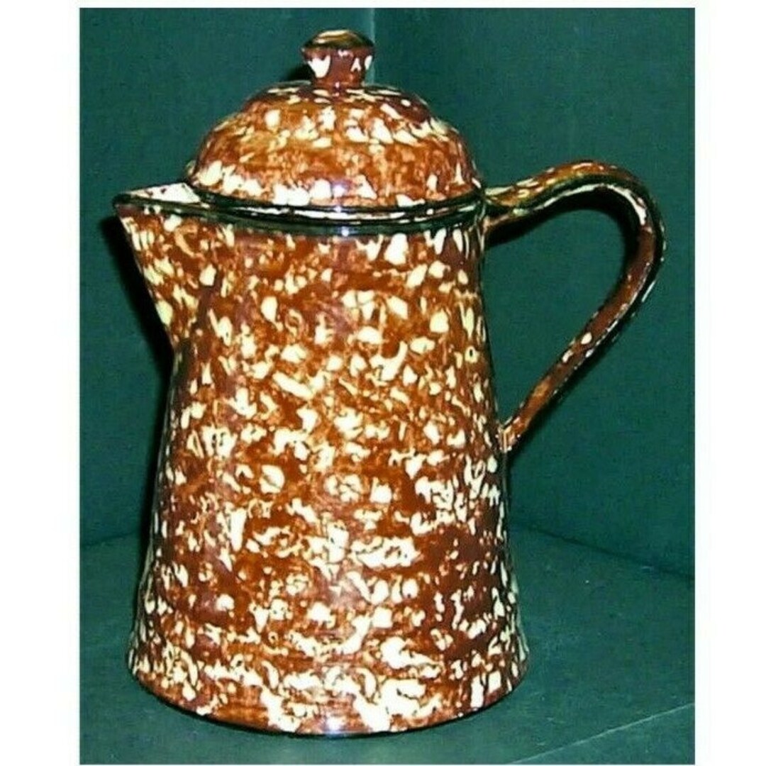 Stangl Pottery Vintage Brown Town and Country Spongeware Lidded Coffee