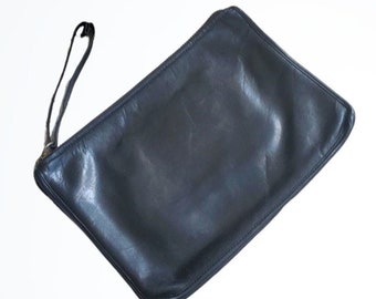 Vintage Coach Portfolio Vervoer Clutch Zwart Leer Groter w Lederen Pull