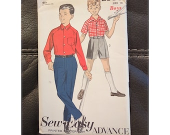 1950s Advance Pattern 2936 Sew Easy Boys' Shirt & Pants Shorts Size 10 Complete
