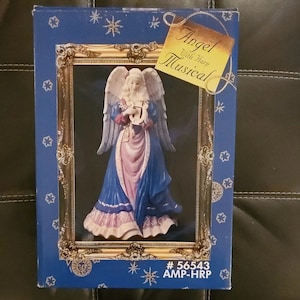 Angel With Harp Musical Ceramic Figurine ~ #56543 AMP - HRP New In Decorative Bo