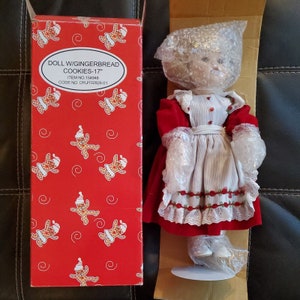Muñeca vintage con galletas de jengibre-porcelana de 17 "en la caja original Stand Rare