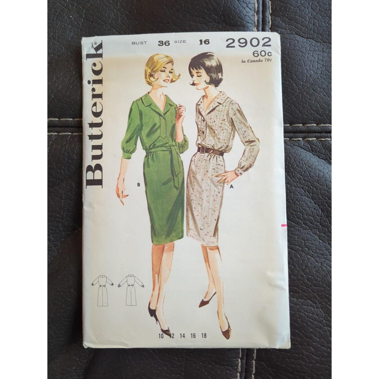Butterick Vintage 2902 Size 16 Bust 36 FF Placket Front Sheath Dress UC Pattern