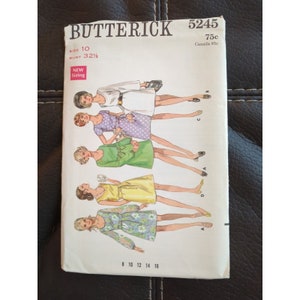 5245 BUTTERICK 1960&#39;s Misses ALine Blouson Dress Sewing Pattern Size 10 UC FF