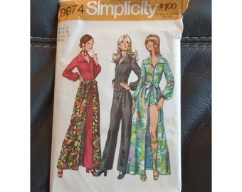 1971 SIMPLICITY 9674 Miss 14 RETRO JUMPSUIT Zip Front Pants Shorts Overskirt
