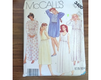 1987 McCalls 3400 Size Small Bust 32.5 Vintage Sewing Pattern Robe Nightgown Cut