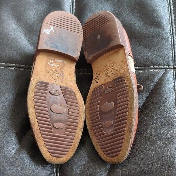 Vintage Kenneth Cole Spectator Brown Leather Beige Canvas 