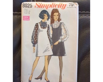 60s Indie BOHO Dress Jumper Top Vintage Sewing Pattern Simplicity 8025 14 34 UC