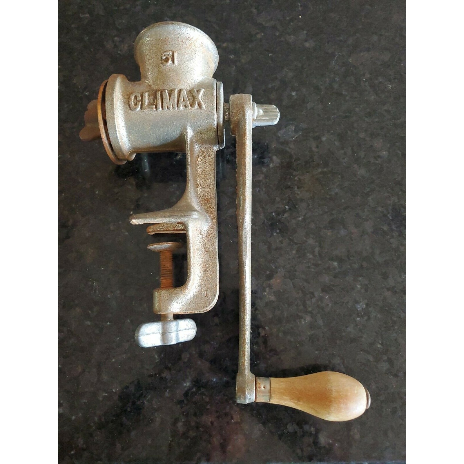 Vintage Climax 51 Meat Grinder Cast Iron Table Mount Hand Crank