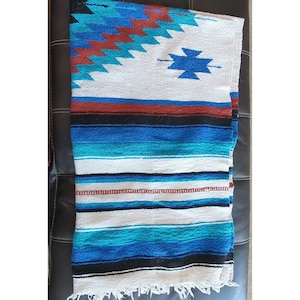 Coperta vintage messicana Serape Saltillo a strisce intrecciate in lana del sud-ovest 40&quot;x76&quot;