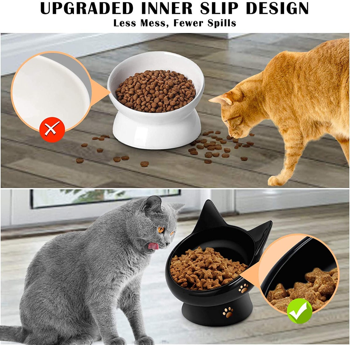 Set Of 2 Pcs Cat Bowl Raised Cat Food Bowls Ceramic Food Etsy