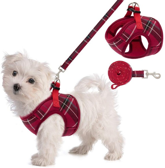 Cute Dog Harness with Leash Set Soft Mesh Dog Harness Plaid Etsy