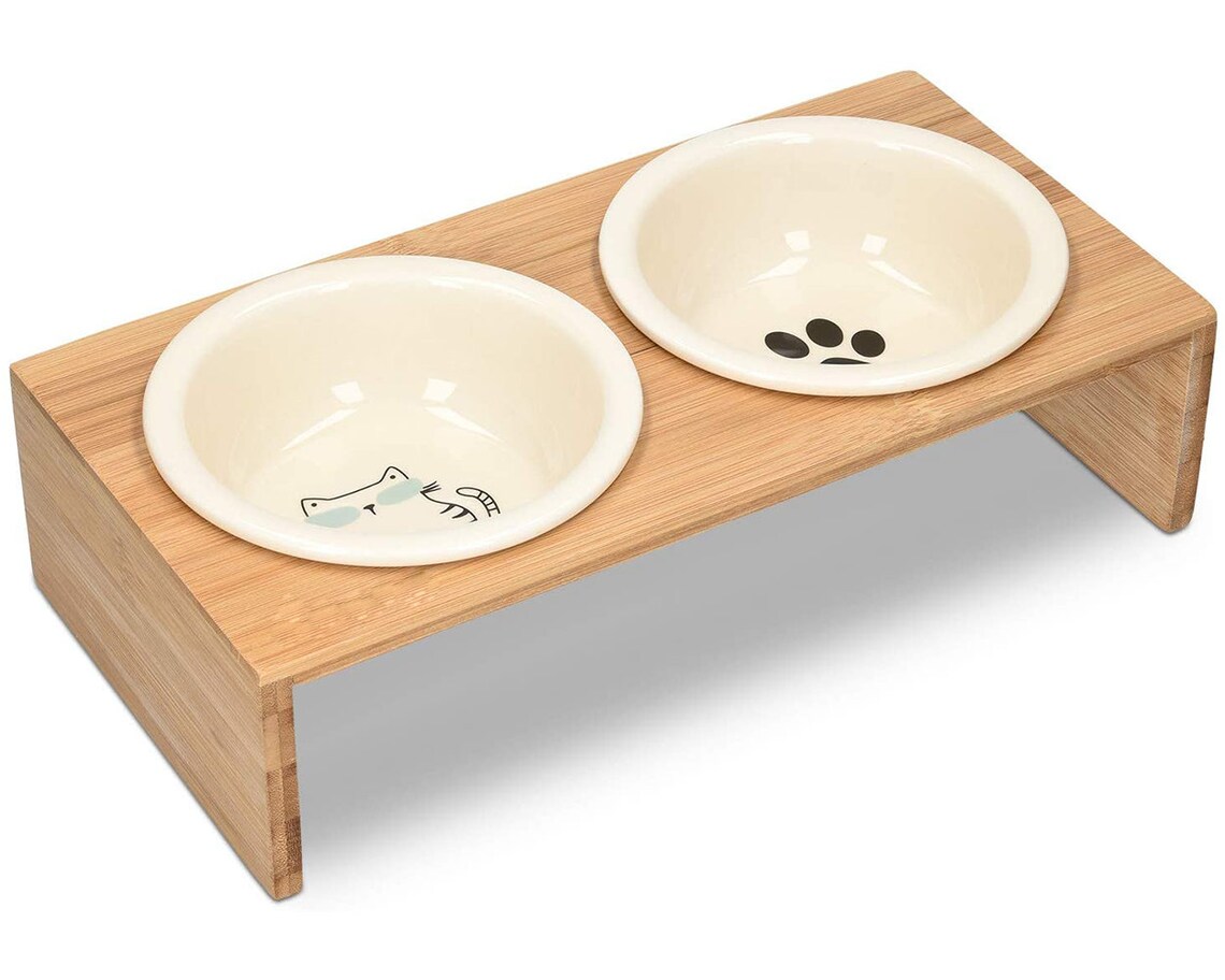 Ceramic Small Dog Bowls with Stand Raised Food and Water Etsy