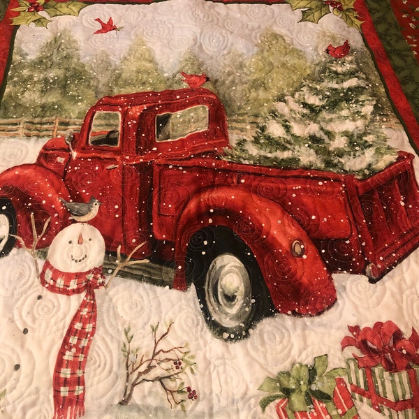 Christmas/Winter Old Red Truck Quilted  Lap Quilt