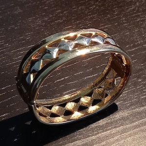 Vintage gold and silver metal cuff bracelet.