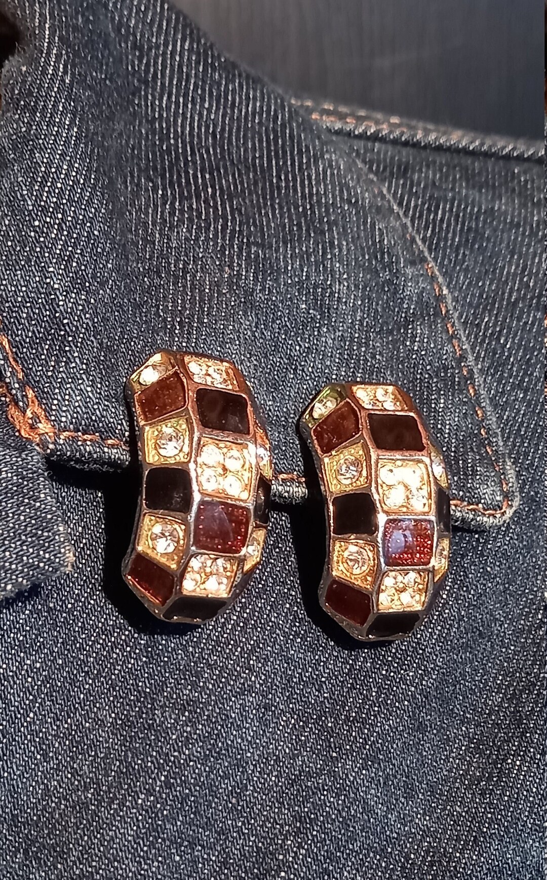 Paire De Clips Cheveux Vintage Années 80-90 - Métal Doré Avec Strass - Occasion