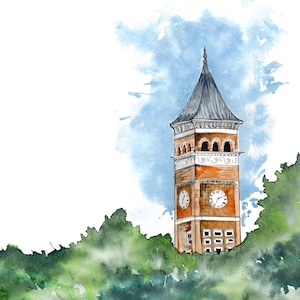 Clemson University, South Carolina - Collegiate Painting, Old Main, Tillman Hall, Watercolor Print