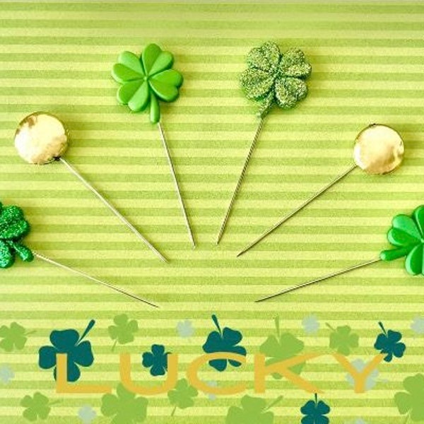 Decorative St. Patrick's Day Clover and Gold Coin Sewing Pins | St. Patrick's Day | Sewing Notions | Lucky Charms | Leprechaun | Pot o Gold