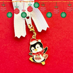  Christmas Zipper Pull Charms, Santa Hat, Penguin