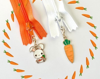 Bunny and Carrot Zipper Charms | Zipper Pull | Sewing Notions | Bag Charm | Keychain | Easter Charm | Spring