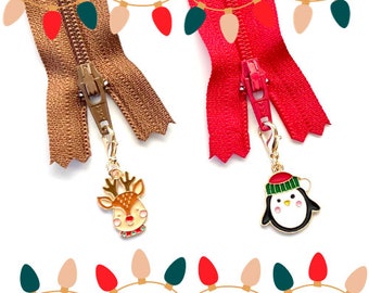 Reindeer Zipper Pull | Penguin Zipper Pull | Zipper Charms | Sewing Notions | Bag Charm | Keychain | Christmas | Stitch Markers