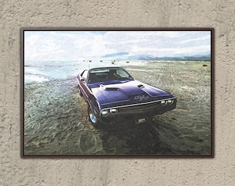 1971 Dodge Challenger canvas print, classic muscle car wall art mopar automotive cotton gallery wrap, digital oil painting garage home decor