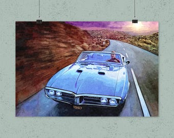 1967 Pontiac Firebird poster museum grade paper automotive classic muscle car giclée print wall art digital oil painting mancave home decor