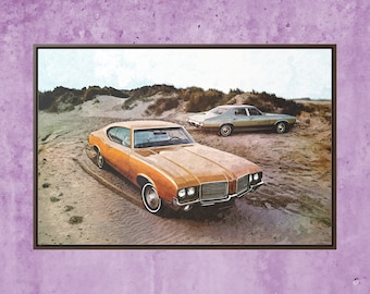 1972 Oldsmobile Cutlass canvas print, muscle car digital oil painting wall art, print gallery wrap classic framed car poster, garage decor
