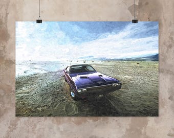 1971 Dodge Challenger Museo Grado Cartel Clásico músculo coche pared arte automotriz bellas artes papel giclée impresión digital pintura al óleo garaje