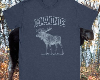 Maine Tshirt - Maine Moose - Unisex Lightweight Tee
