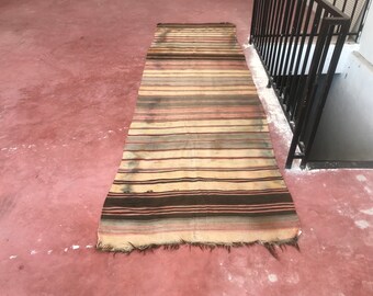 Bohemian Kilim, Vintage Antique Runner Rug, Hallway Rug, Turkish Runner Rug, Oushak Handmade Kilim, 3.6x12.3 ft, K01057