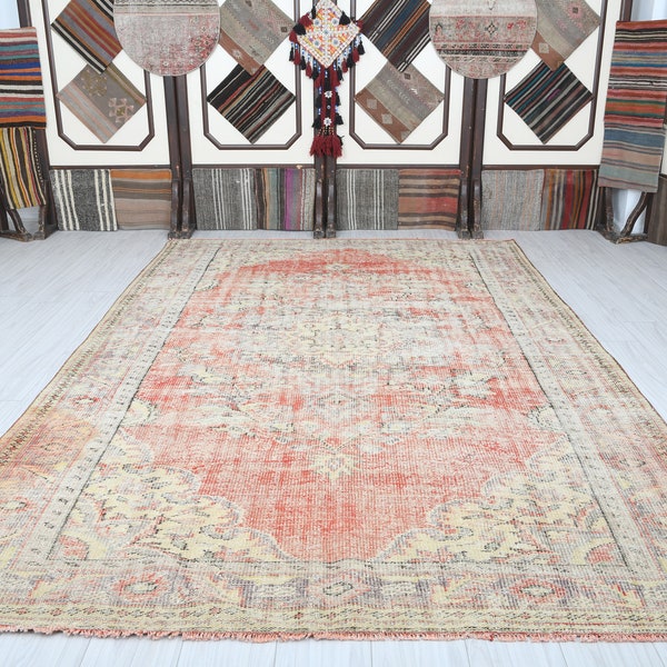 large turkish rug,7x11 vintage rug,oversize rug,oushak rug,7x11 rug,handmade,wool rug,antique rug 7x11,faded rug,muted,neutral,turkey,96