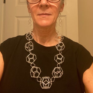 Geodesic Bubble Necklace, Avant Garde, Sculptural Jewelry, 26.5&quot;, Sterling Toggle Clasp, Earrings Included