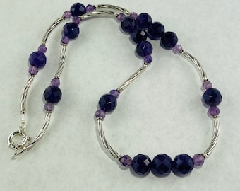 Faceted Amethyst Necklace, Sterling Silver, 27.5"
