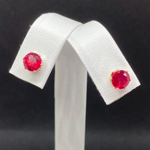 Lab Grown Ruby Earrings: Gold-filled Studs, 6mm Round