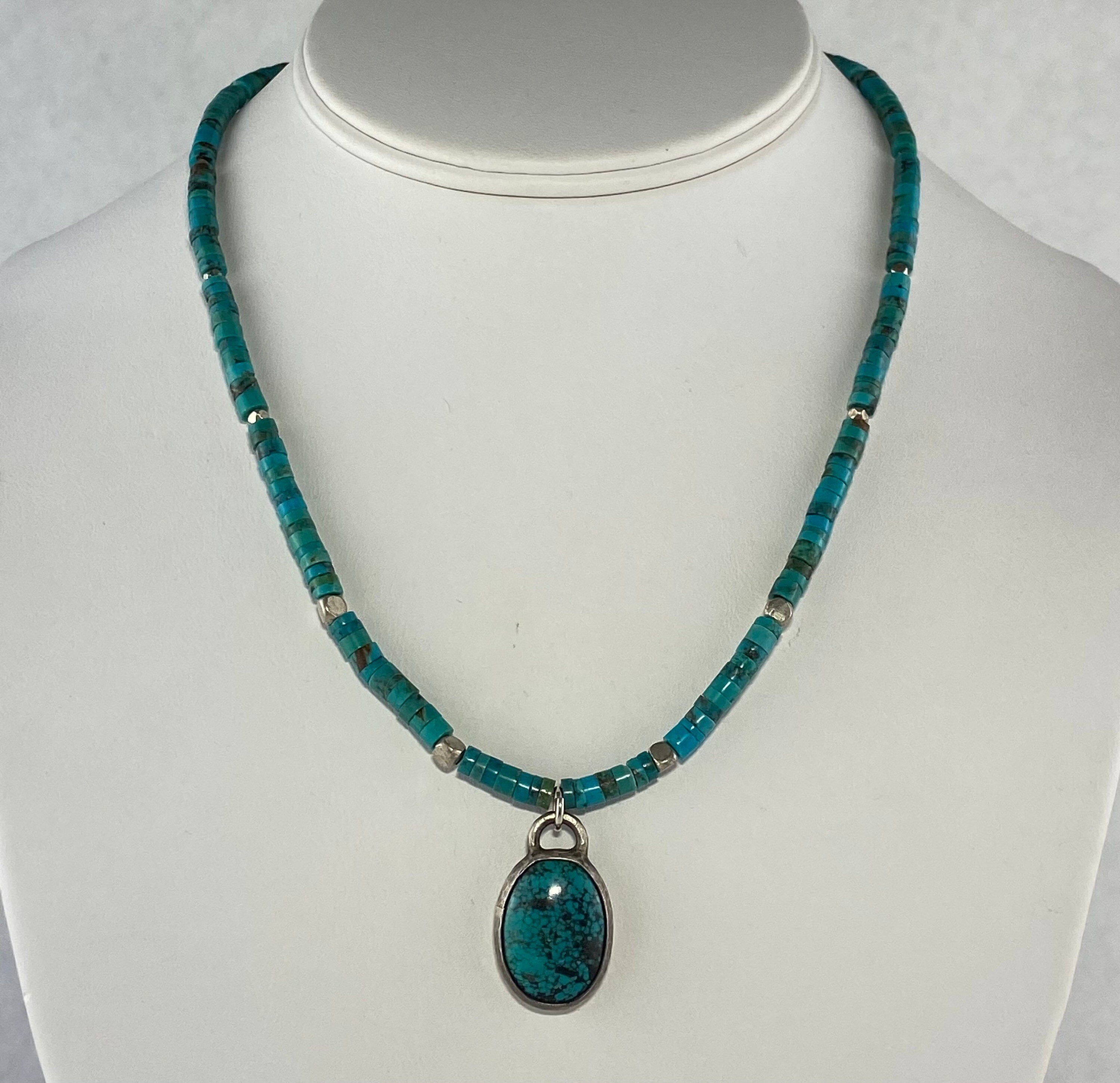 Turquoise Necklace and Pendant, Matte Sterling Silver