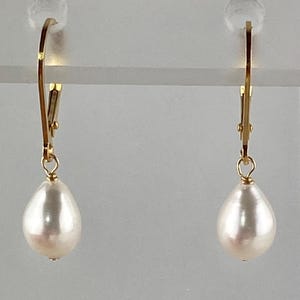 Teardrop Freshwater Pearl Earrings: Gold-Filled Lever Backs, Some Blemishes, Enlarged Photos