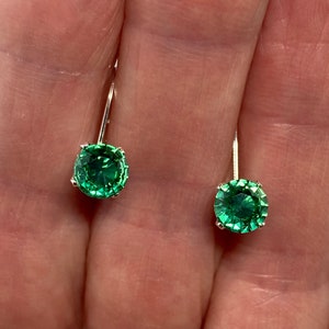 6mm Lab Grown Emerald Earrings, Sterling Silver Lever Backs, Enlarged Photos