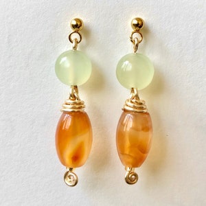 Sommer Karneol und Jade goldenen Fass Ohrringe