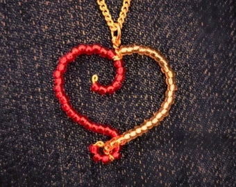 Curly Red and Gold Heart Pendant Necklace