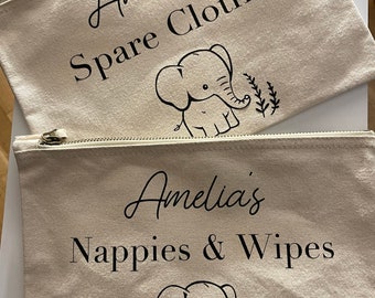 Personalised Baby Organisation Pouches, Nappies and Wipes Pouch, Spare Clothes Pouch, New baby gift, Baby shower gift