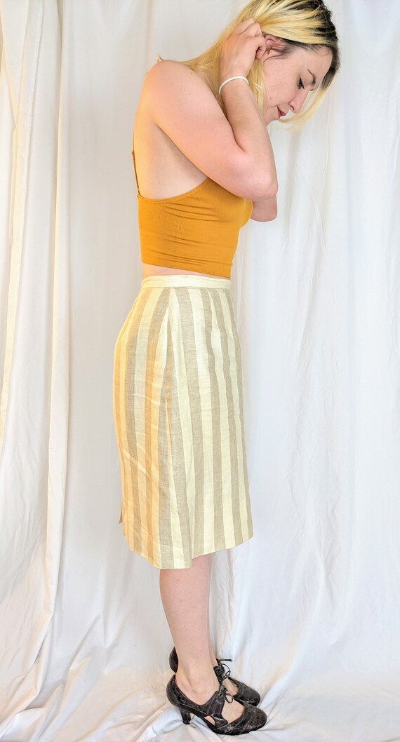 Linen Striped Pencil Skirt - image 3