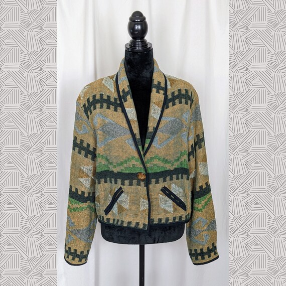 Abstract Geometric Southwest Pattern Woven Crop J… - image 1