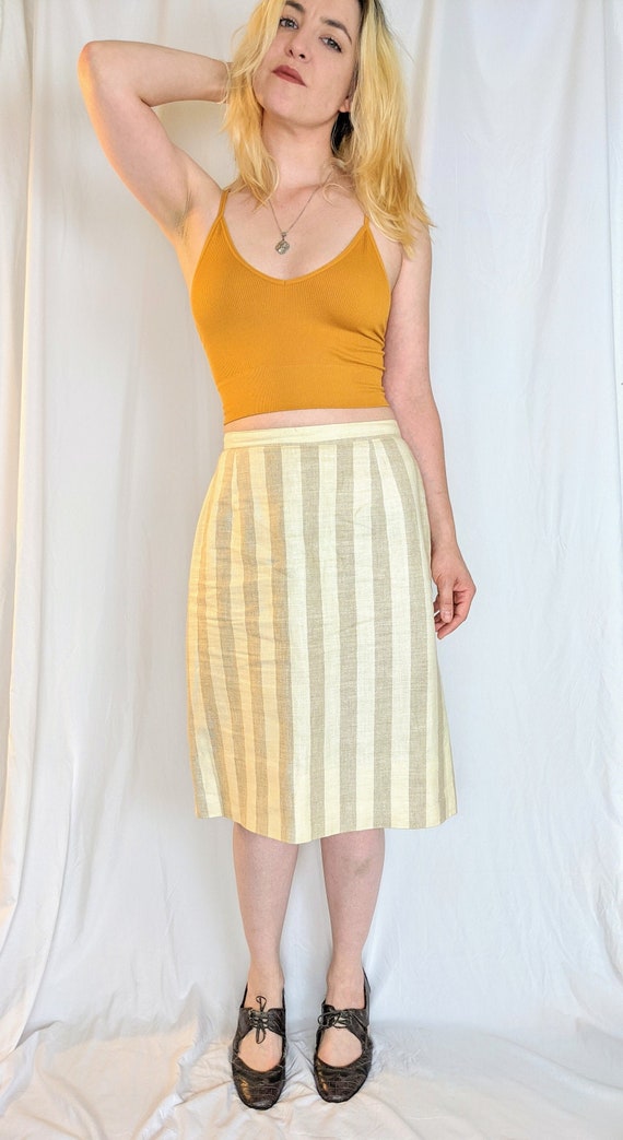 Linen Striped Pencil Skirt