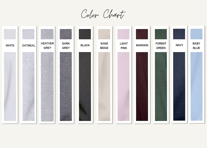 Pu&ograve; includere: Tabella colori che mostra 12 colori di tessuto diversi: bianco, avena, grigio melange, grigio scuro, nero, beige sabbia, rosa chiaro, bordeaux, verde bosco, blu navy e blu bambino.