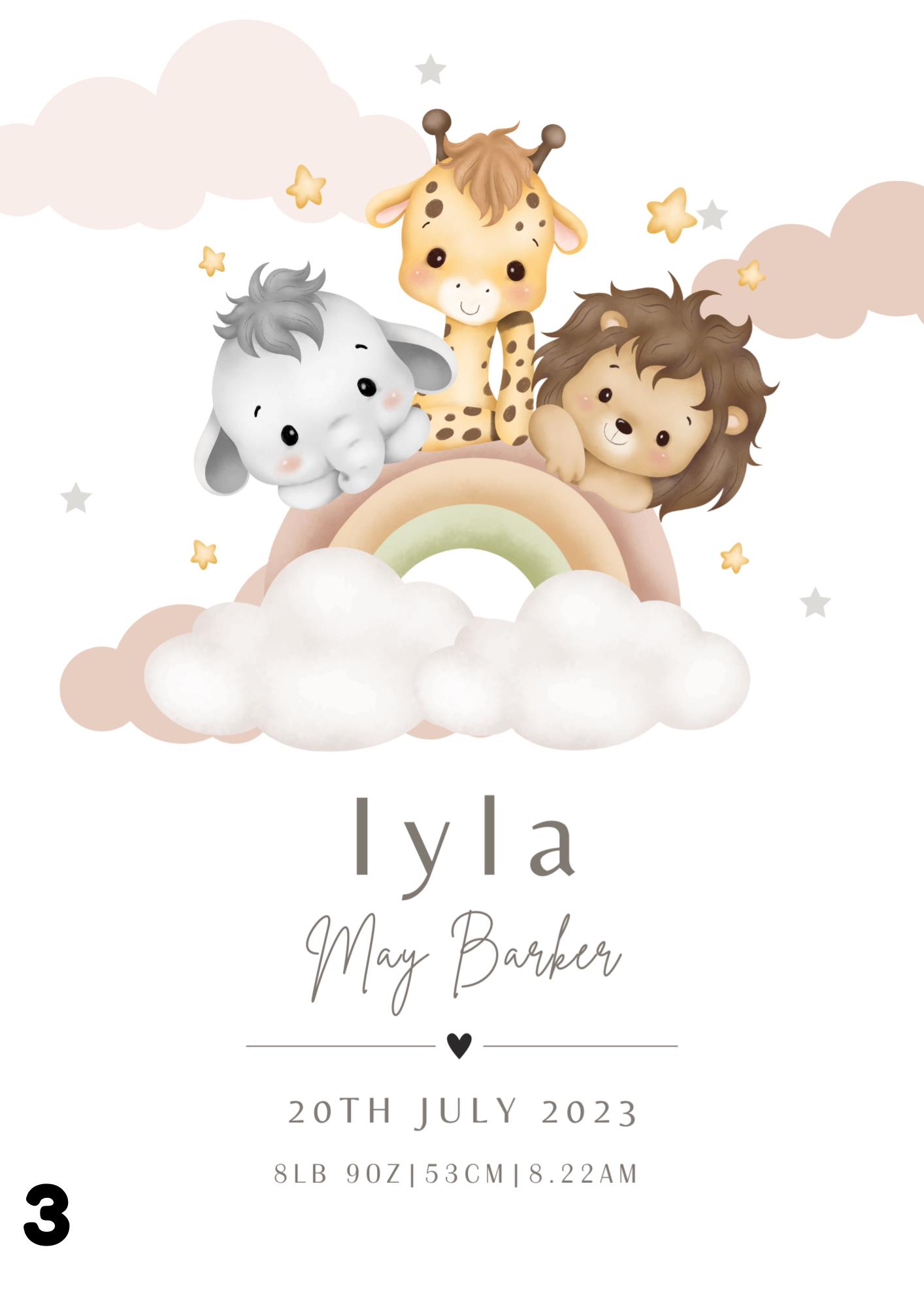 Birth Details Print, Safari Animals Print, Baby Name Print, New Baby ...